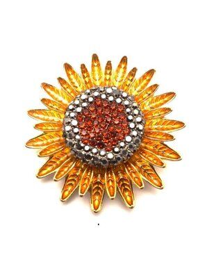 Brooch Flashy Sunflower Enamel Rhinestone Pin Stylish Sparkle Flower Glam Fun